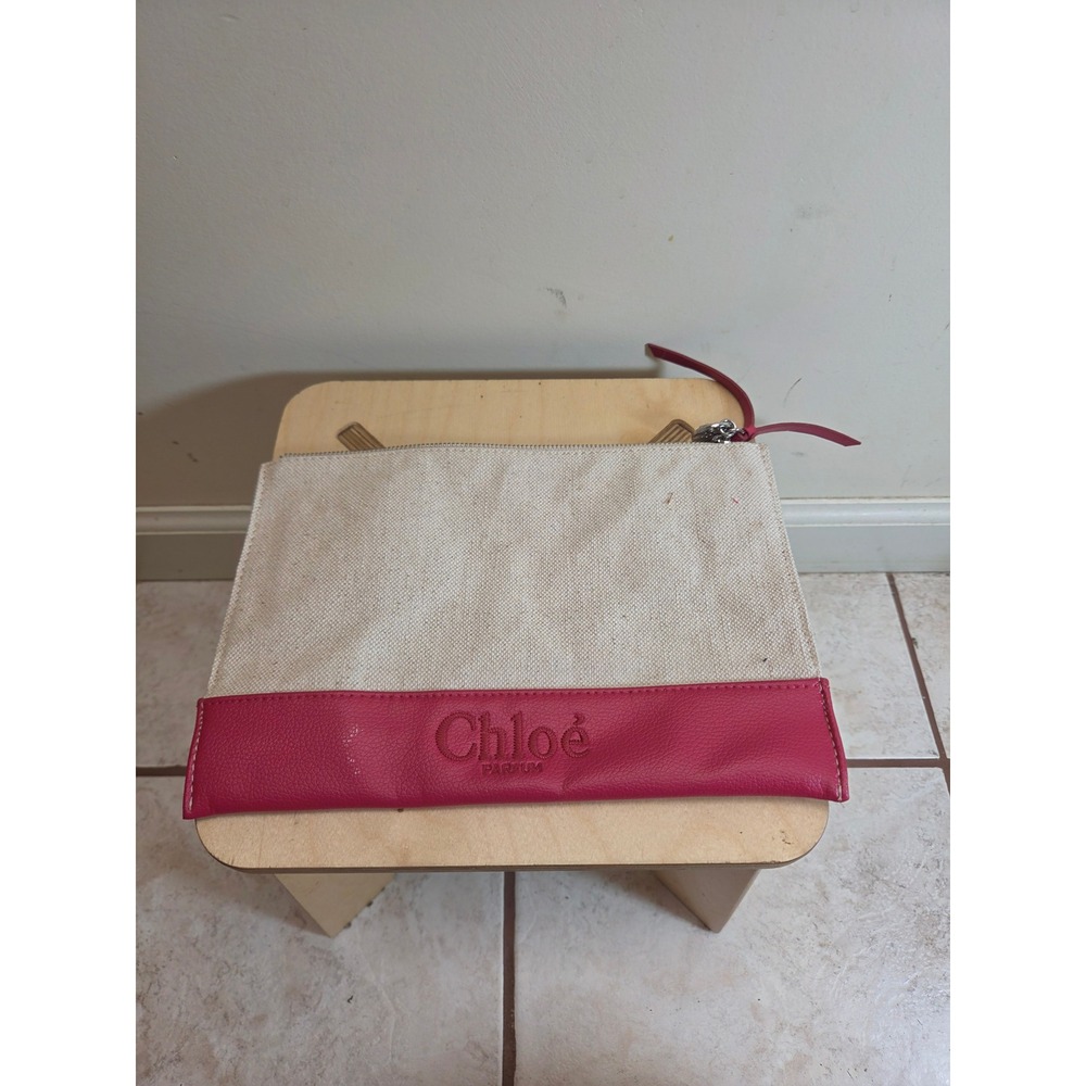 Chloe Parfums Canvas Clutch Bag Magenta Pink Cream Logo Zip Pouch